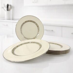 Lenox Springdale Dinner Plates Set of 6 Platinum Trim Floral USA - Discontinued